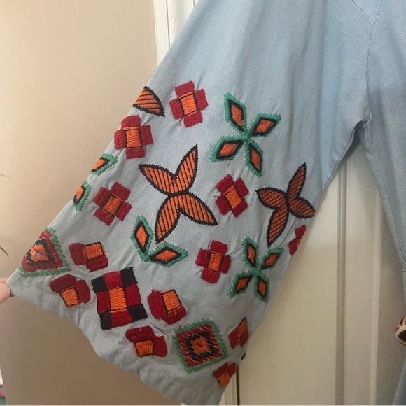 Zara Blue Embroidered Southwestern Midi Dress - Picture 8 of 10